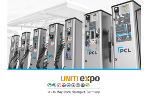 PCL Air Towers lined up in front of black and white image of a Forecourt, UNITI Expo logo at the bottom of image