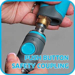 Push Button Safety Coupling demonstration, 1st press - vents air, 2nd press - release adaptor 