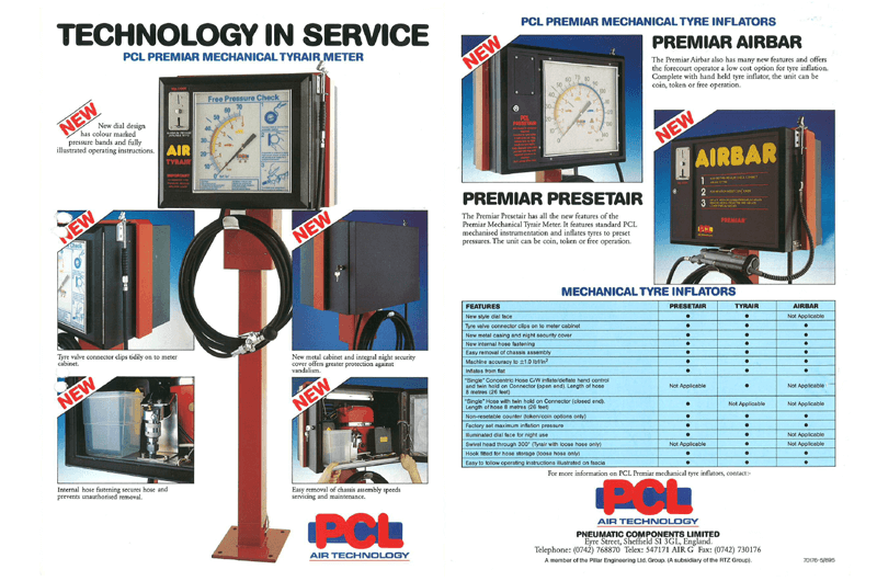 Flyer for PCL's Premiar Mechanical Tyrair, Preset and AIRBAR